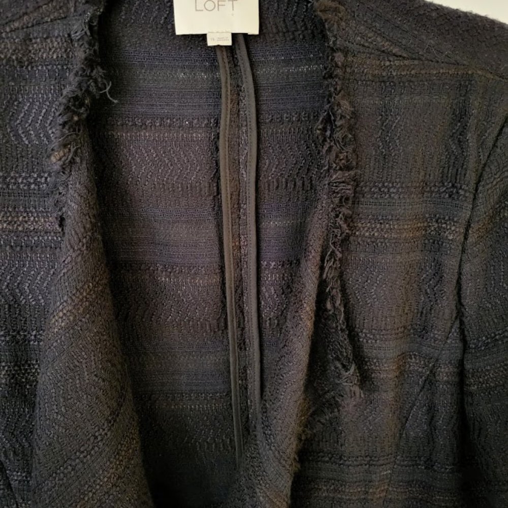 Ann Taylor LOFT black open front textured jacket Size 14 - Picture 4 of 6